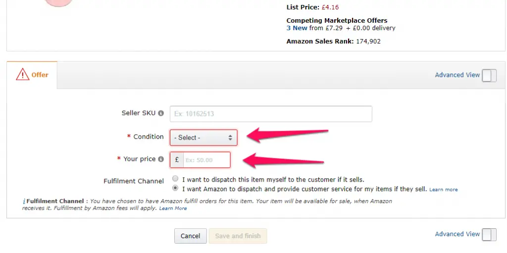 setting your condition for amazon fba