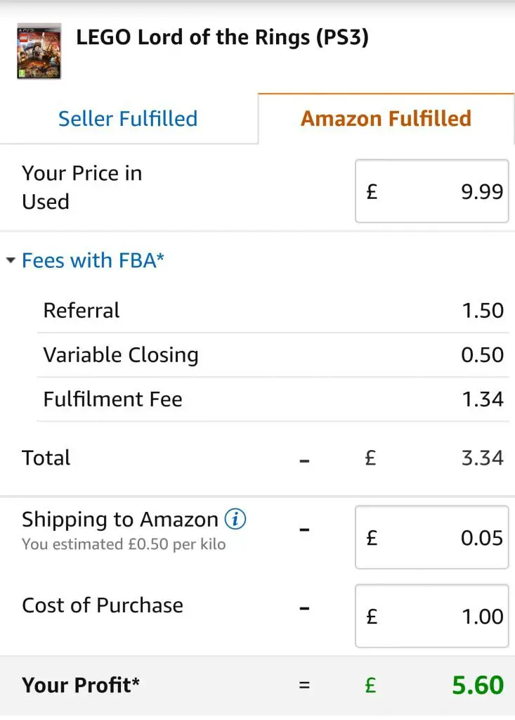 amazon fba cost