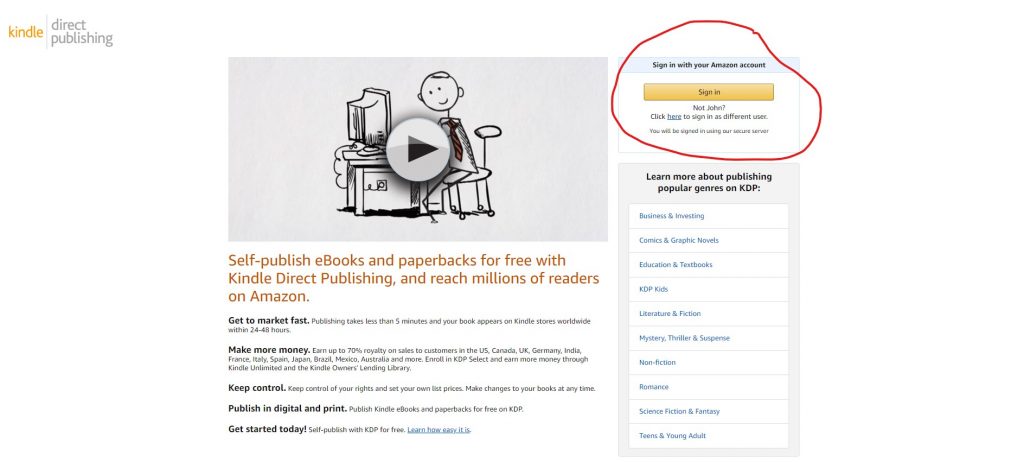 sign into Amazon KDP to design and sell notebooks