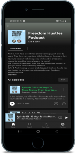 freedom hustles podcast on phone